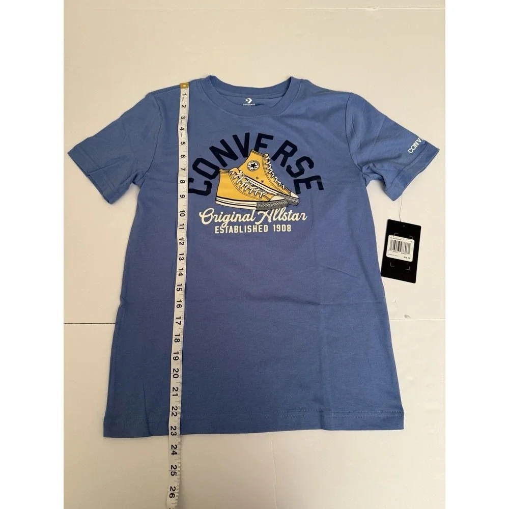 Converse Boy's T Shirt Medium Blue Yellow Sneakers Graphic NWT